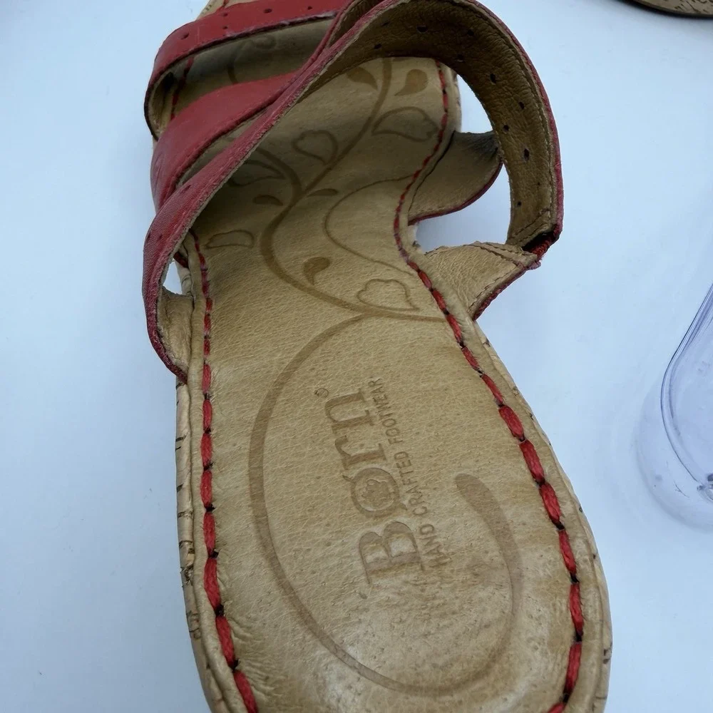 Born Women's Sandal Red Leather US Sz 8 Wedge Slip On Casual Comfort Shoes